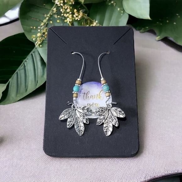 Boho Drop Earrings Silver Tone And Turquoise Resin - Picture 1 of 3